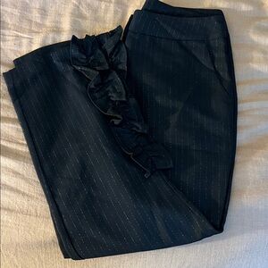 Black Pinstripe Pants with Ruffle Detail